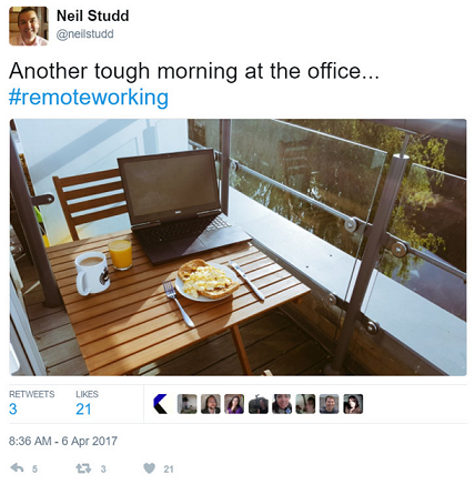 Tweet from Neil on a remote working day